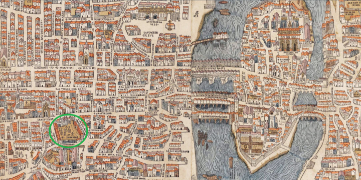 Cimetière des Saints-Innocents, Paris, carte de 1550.
